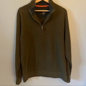 Orvis Men’s Cotton Olive Green Pullover with Neck Zipper Size Medium